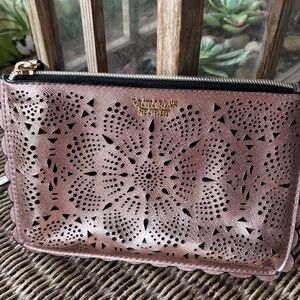 Victoria's Secret Brown Leather Wristlet with Intricate Design